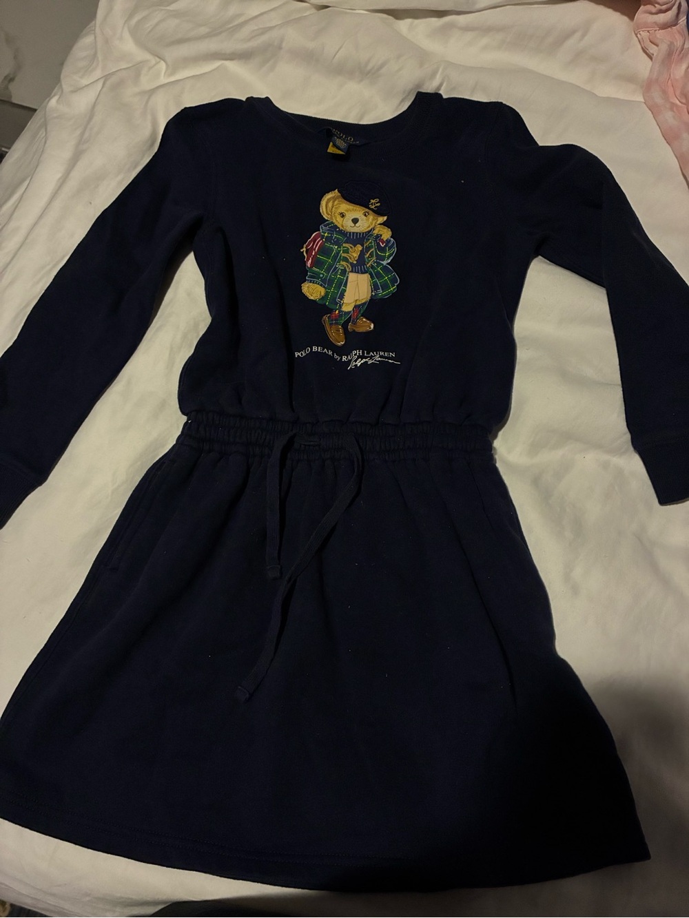 Polo by Ralph Lauren Navy Long-Sleeve Bear Graphic Kids Dress